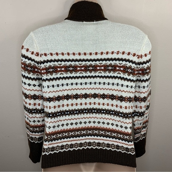 XL Vintage Beige Classic Elements Nordic Print Zip Closure Cardigan Sweater 18 - Picture 4 of 8